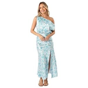 Princess Polly Blue White Floral Wedding Guest Slinky One Shoulder Maxi Dress M